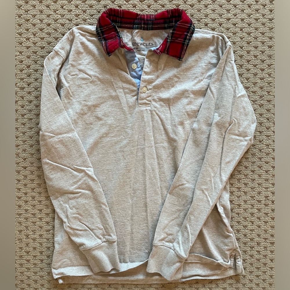 Crewcuts Long Sleeve Holiday Polo with Red Plaid Color, Size XL 12-14